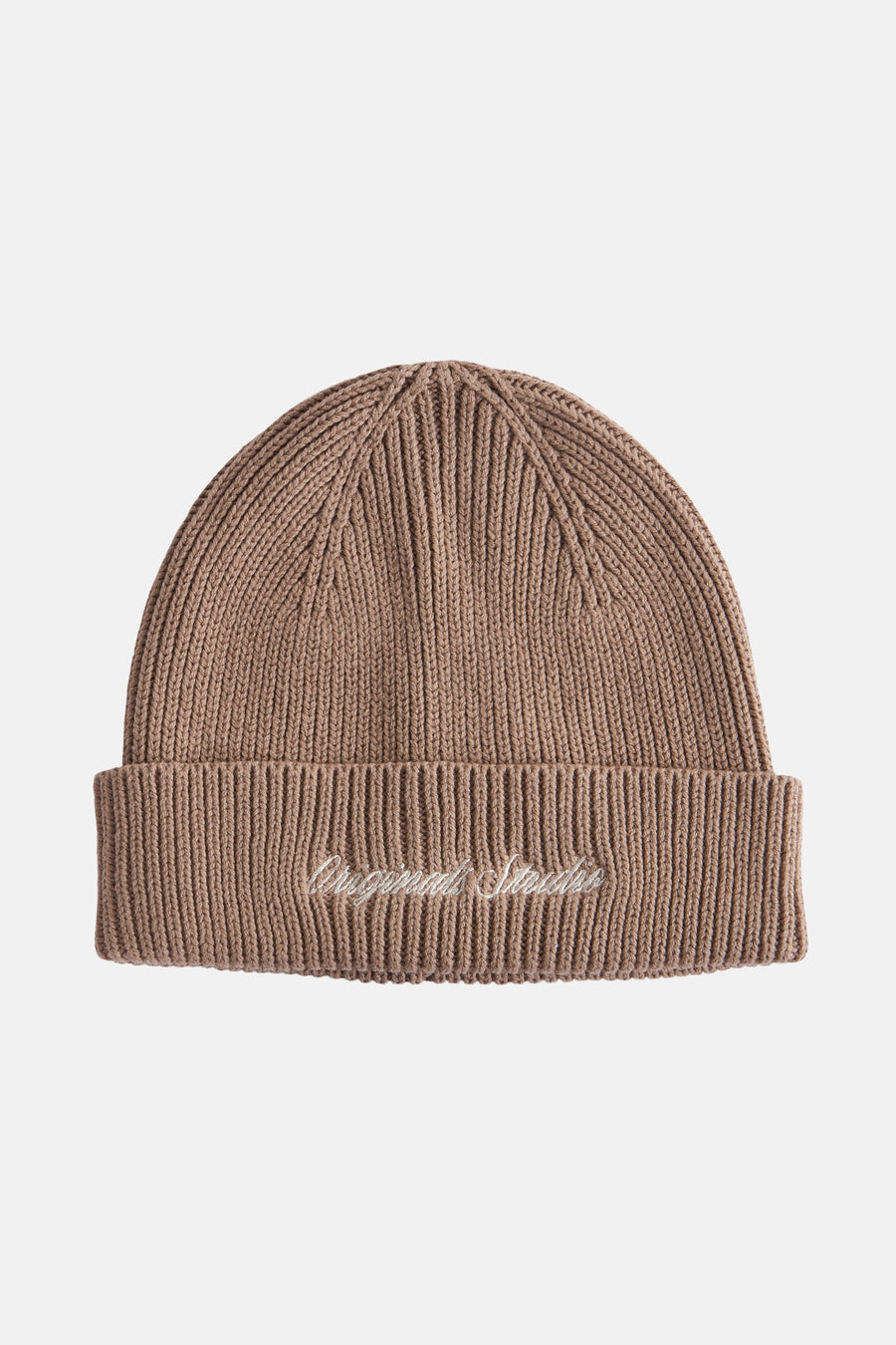 Beige muts ACCESSORIES BY JACK & JONES met een geribbelde textuur en een geborduurd patroon op de rand.