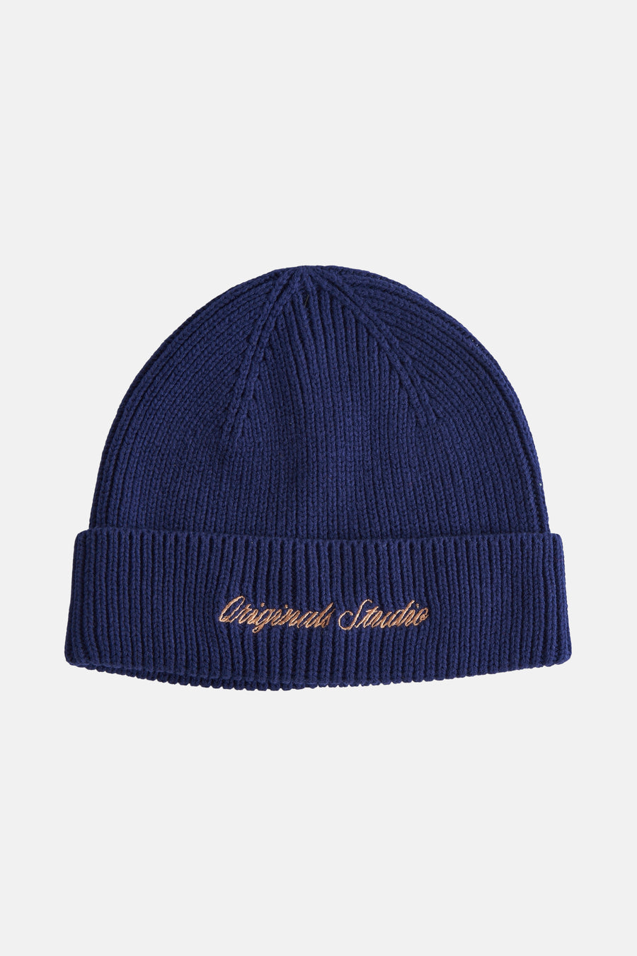 Bonnet bleu en maille côtelée de ACCESSORIES BY JACK & JONES, avec broderie décorative ton sur ton.