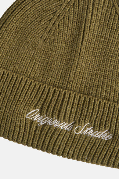 Bonnet vert par ACCESSORIES BY JACK & JONES avec inscription brodée, en maille côtelée.