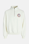 Ecru sweatshirt van ORIGINALS BY JACK & JONES met een ritssluiting bij de kraag en een logo op de borst.