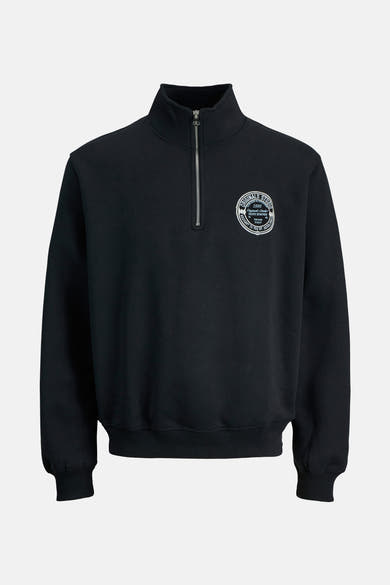 Zwarte sweater van ORIGINALS BY JACK & JONES, met ritssluiting en opdruk.