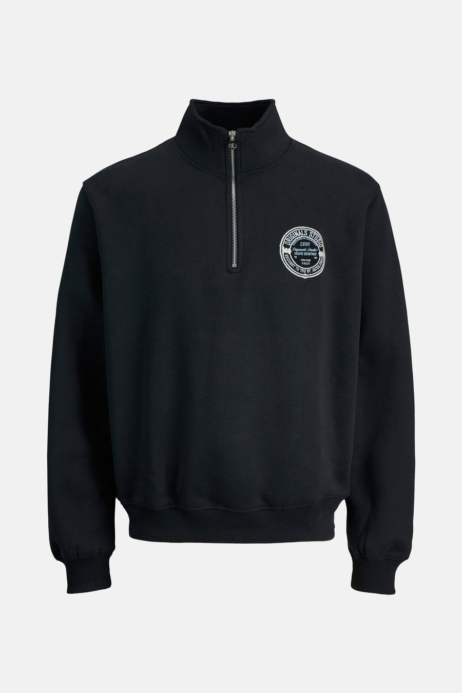 Zwarte sweater van ORIGINALS BY JACK & JONES, met ritssluiting en opdruk.