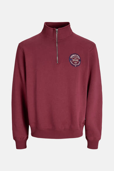 Rode sweater van ORIGINALS BY JACK & JONES met ritssluiting en logo op de borst.