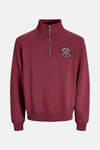 Rode sweater van ORIGINALS BY JACK & JONES met ritssluiting en logo op de borst.