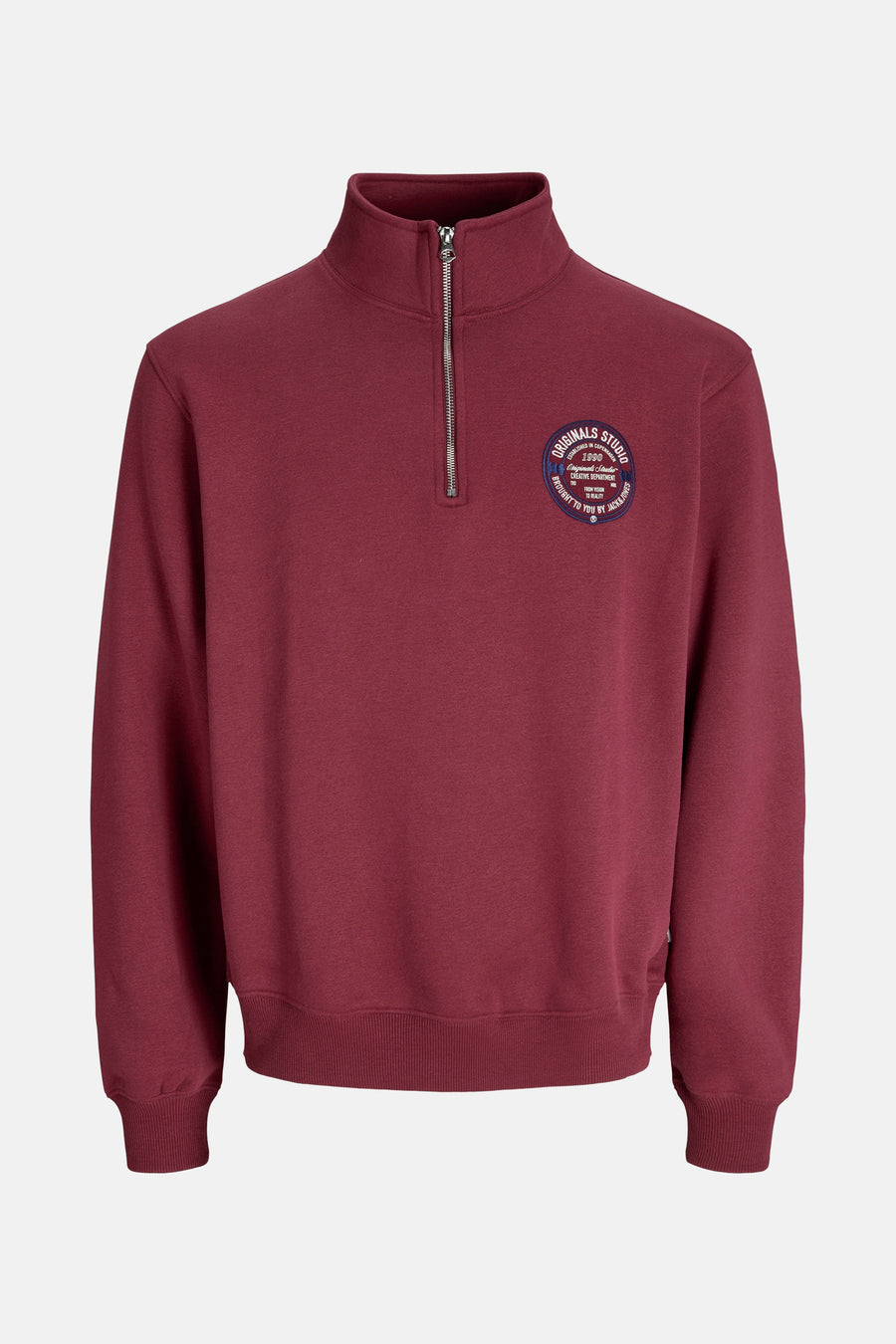 Rode sweater van ORIGINALS BY JACK & JONES met ritssluiting en logo op de borst.