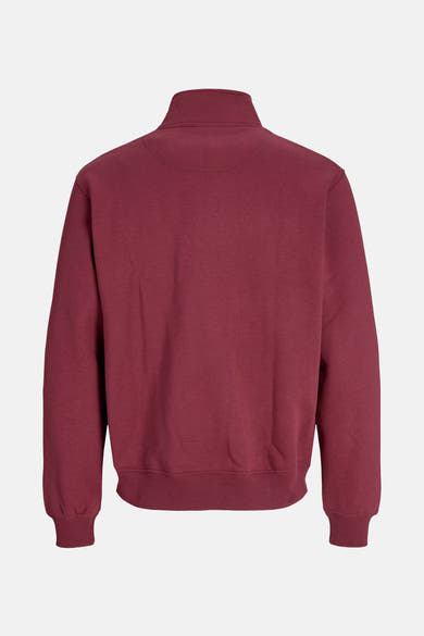 Rode sweater van ORIGINALS BY JACK & JONES, achterkant met opstaande kraag en lange mouwen.