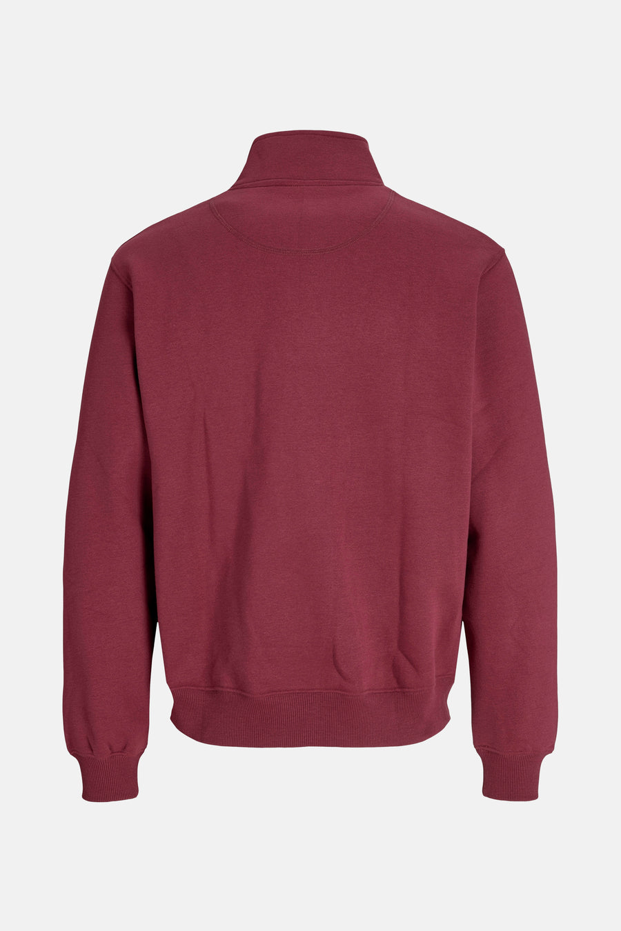Rode sweater van ORIGINALS BY JACK & JONES, achterkant met opstaande kraag en lange mouwen.