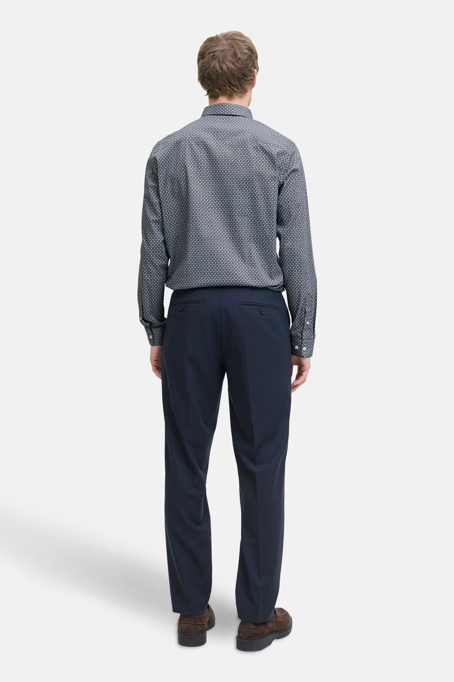 Blauw overhemd met lange mouwen, van PREMIUM by JACK & JONES, met een subtiel geometrisch patroon.