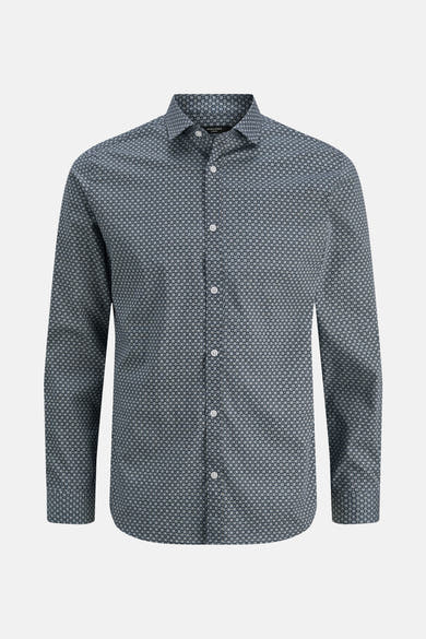 Blauw overhemd met lange mouwen van PREMIUM by JACK & JONES, met een geometrisch patroon.
