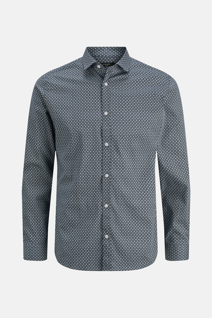 Blauw overhemd met lange mouwen van PREMIUM by JACK & JONES, met een geometrisch patroon.