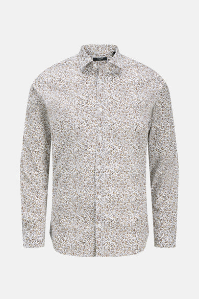 Wit overhemd met lange mouwen van PREMIUM by JACK & JONES met een beige bloemenpatroon.