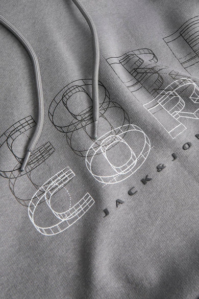 Grijs gemêleerde hoodie van JACK & JONES, met trekkoord en geometrisch printpatroon.