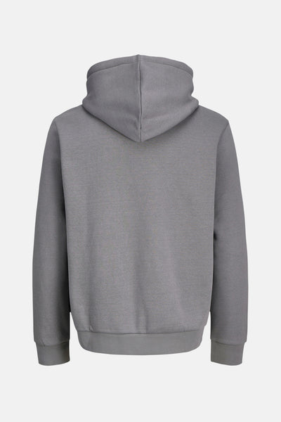 Sweat à capuche gris de JACK & JONES, vue arrière, en tissu texturé et coupe confortable.