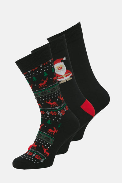 Zwarte sokken van ACCESSORIES BY JACK & JONES met kerstmotieven, waaronder een kerstman.