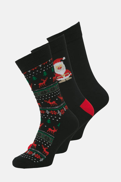 Zwarte sokken van ACCESSORIES BY JACK & JONES met kerstmotieven, waaronder een kerstman.