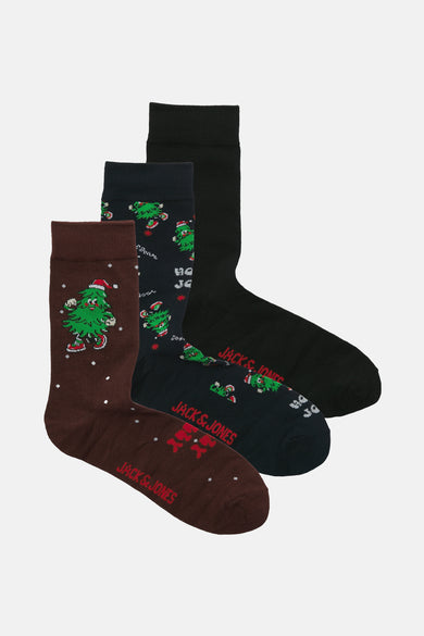 Multikleuren sokken ACCESSORIES BY JACK & JONES met kerstboompatroon, zigzagstrepen en effen.