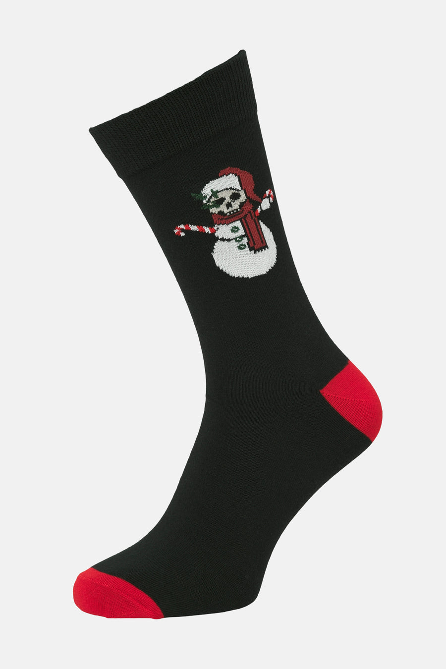 Zwarte sok van ACCESSORIES BY JACK & JONES met een skelet sneeuwpop patroon.