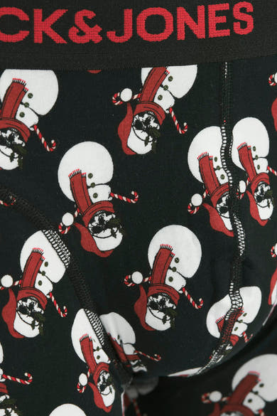 Zwarte boxer van ACCESSORIES BY JACK & JONES met een feestelijk sneeuwpoppatroon.
