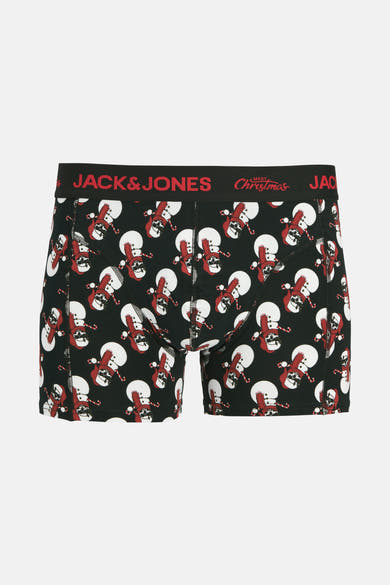 Zwarte boxer ACCESSORIES BY JACK & JONES met sneeuwpoppenpatroon en kerststokken.
