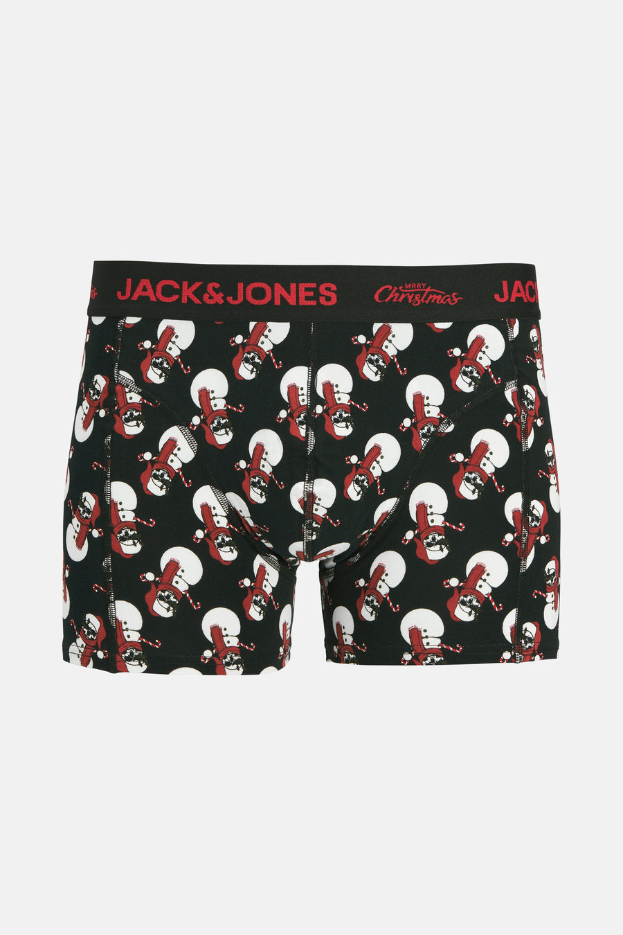 Zwarte boxer ACCESSORIES BY JACK & JONES met sneeuwpoppenpatroon en kerststokken.