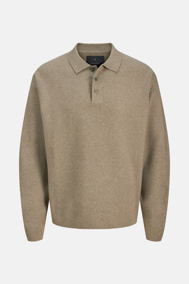 Beige poloshirt met korte mouwen van JACK & JONES, met drie knopen en een losse pasvorm.