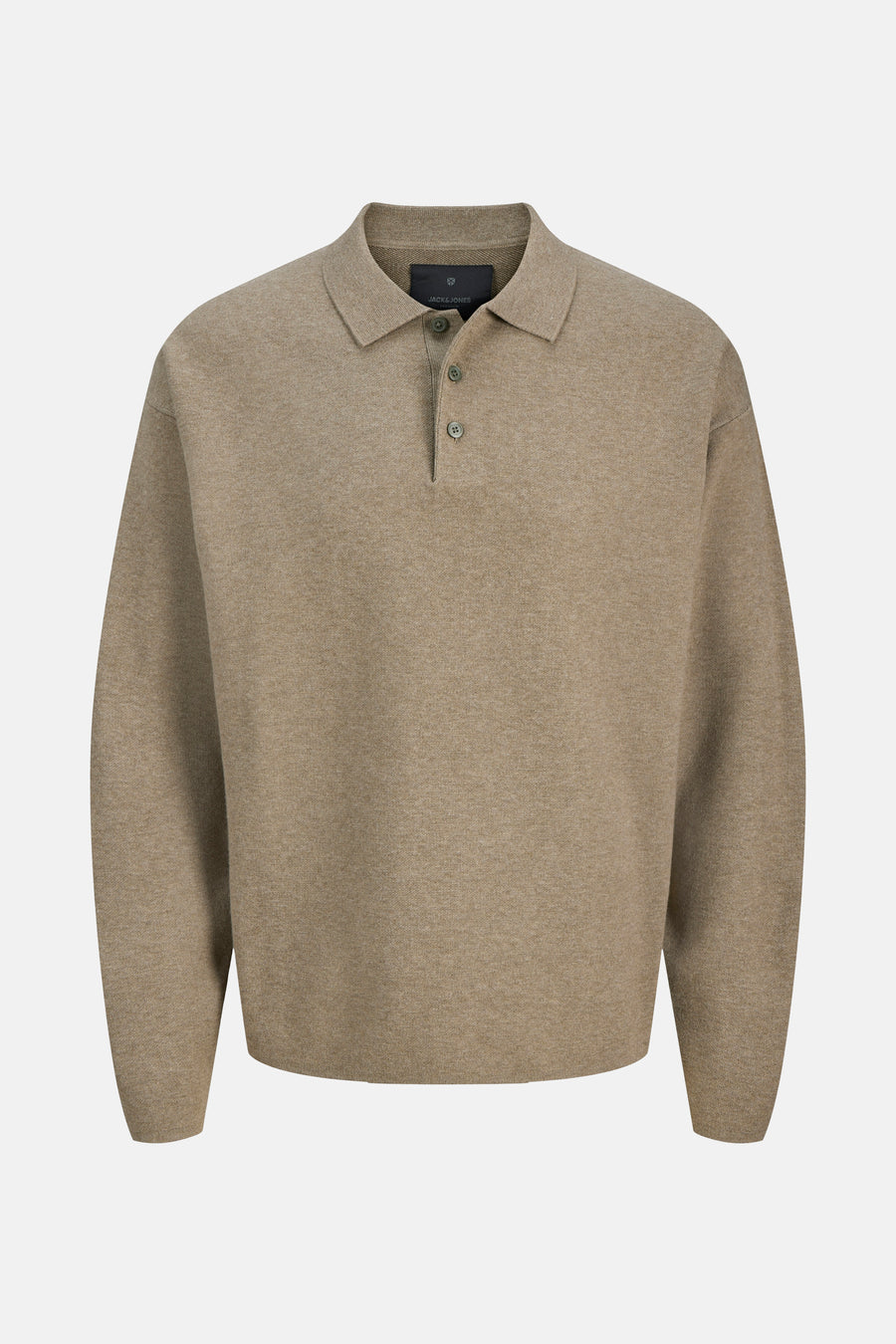 Beige poloshirt met korte mouwen van JACK & JONES, met drie knopen en een losse pasvorm.