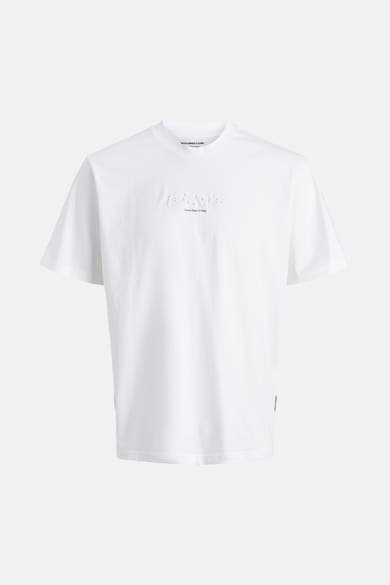 Wit T-shirt met korte mouwen van JACK & JONES, met reliëfletters op de voorkant.