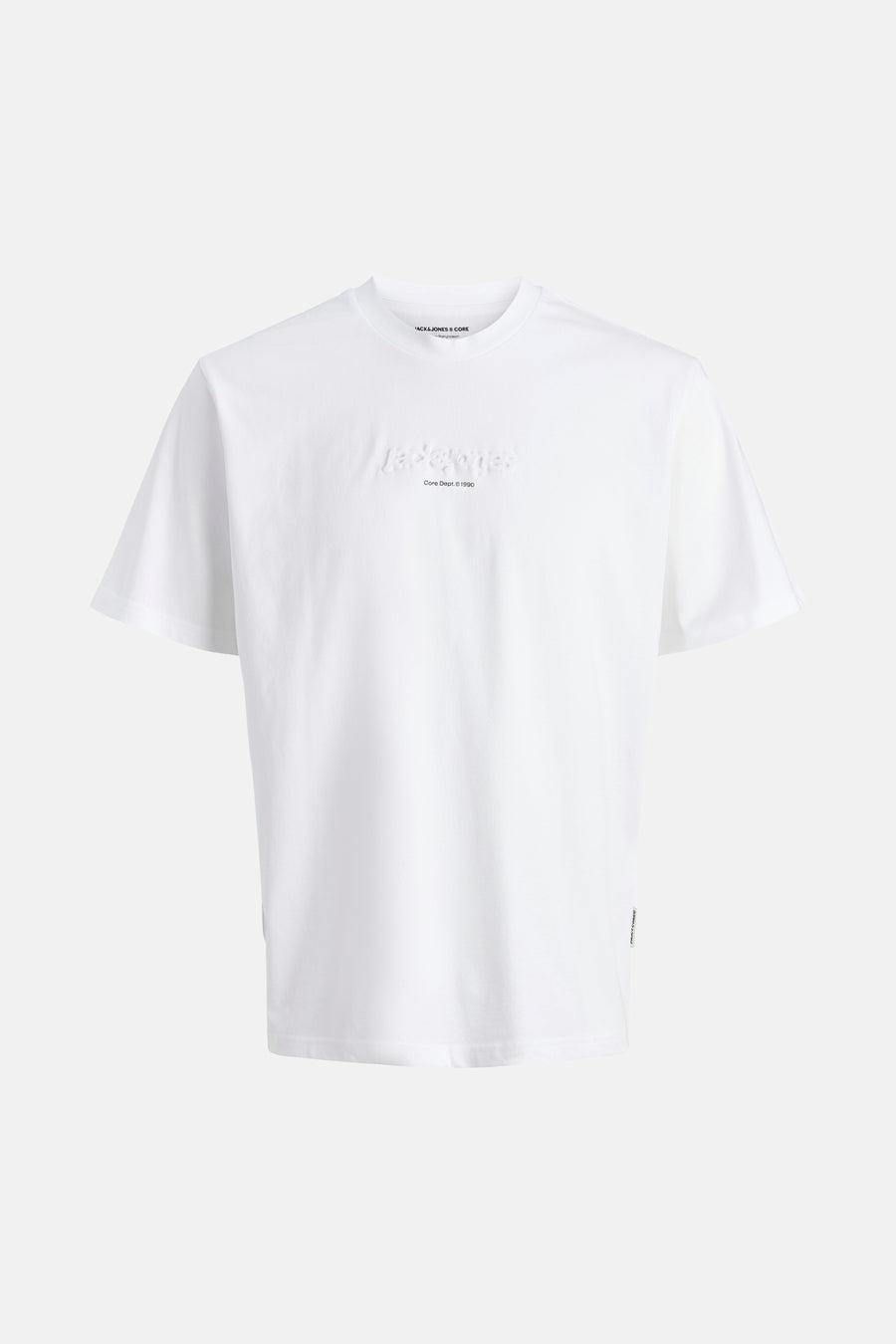 Wit T-shirt met korte mouwen van JACK & JONES, met reliëfletters op de voorkant.