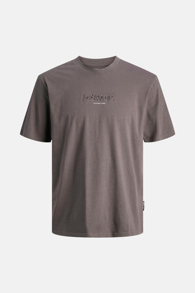 Grijs T-shirt met korte mouwen van JACK & JONES, met toon-op-toon logo op de voorkant.