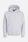 Grijze gemêleerde hoodie van JACK & JONES, met kangoeroezak en discreet logo.