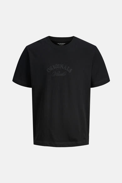 Zwart T-shirt met korte mouwen van JACK & JONES, met toon-op-toon geborduurd opschrift.