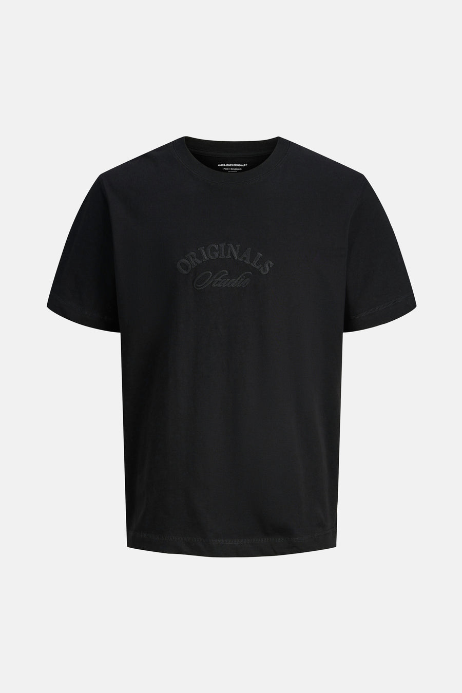 Zwart T-shirt met korte mouwen van JACK & JONES, met toon-op-toon geborduurd opschrift.