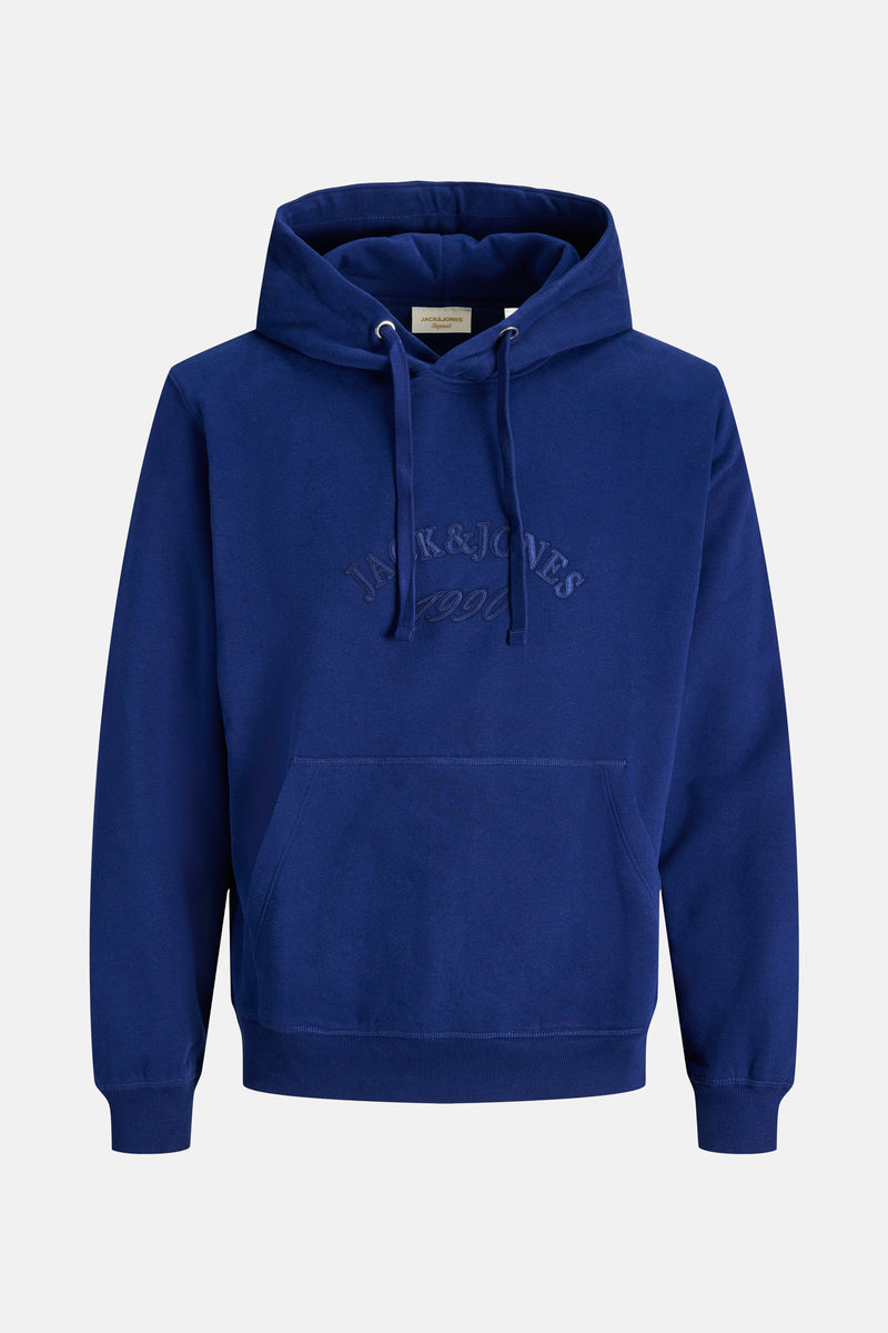 Blauwe hoodie van ORIGINALS BY JACK & JONES, achterkant.