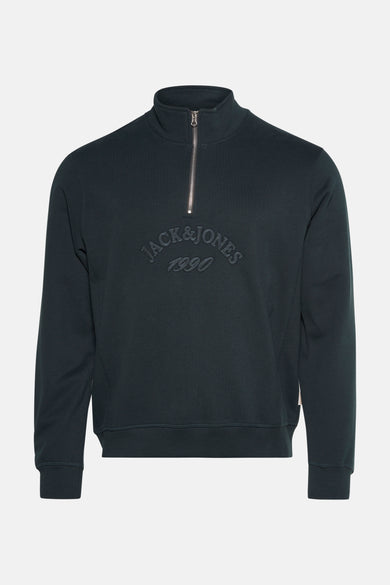 Groene sweater, van ORIGINALS BY JACK & JONES, met gedeeltelijke ritssluiting en geborduurd logo.