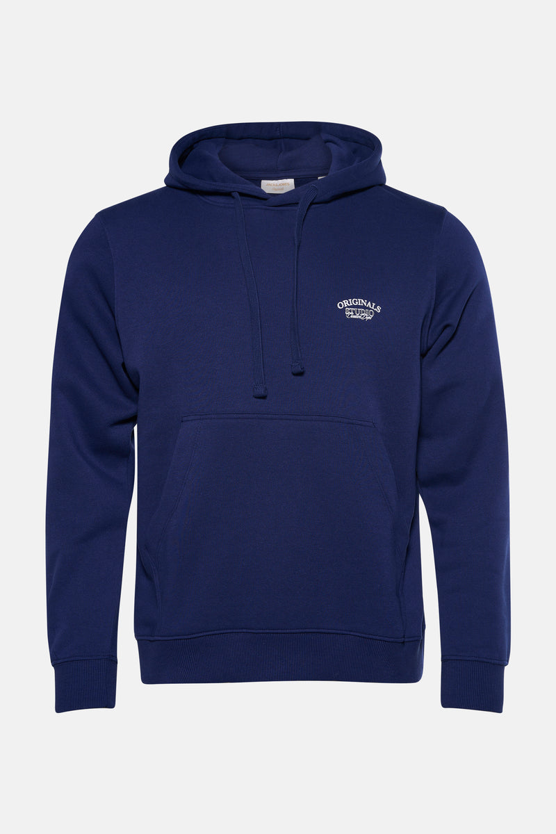 Sweat à capuche bleu de JACK & JONES Originals avec un poche kangourou et un logo brodé.