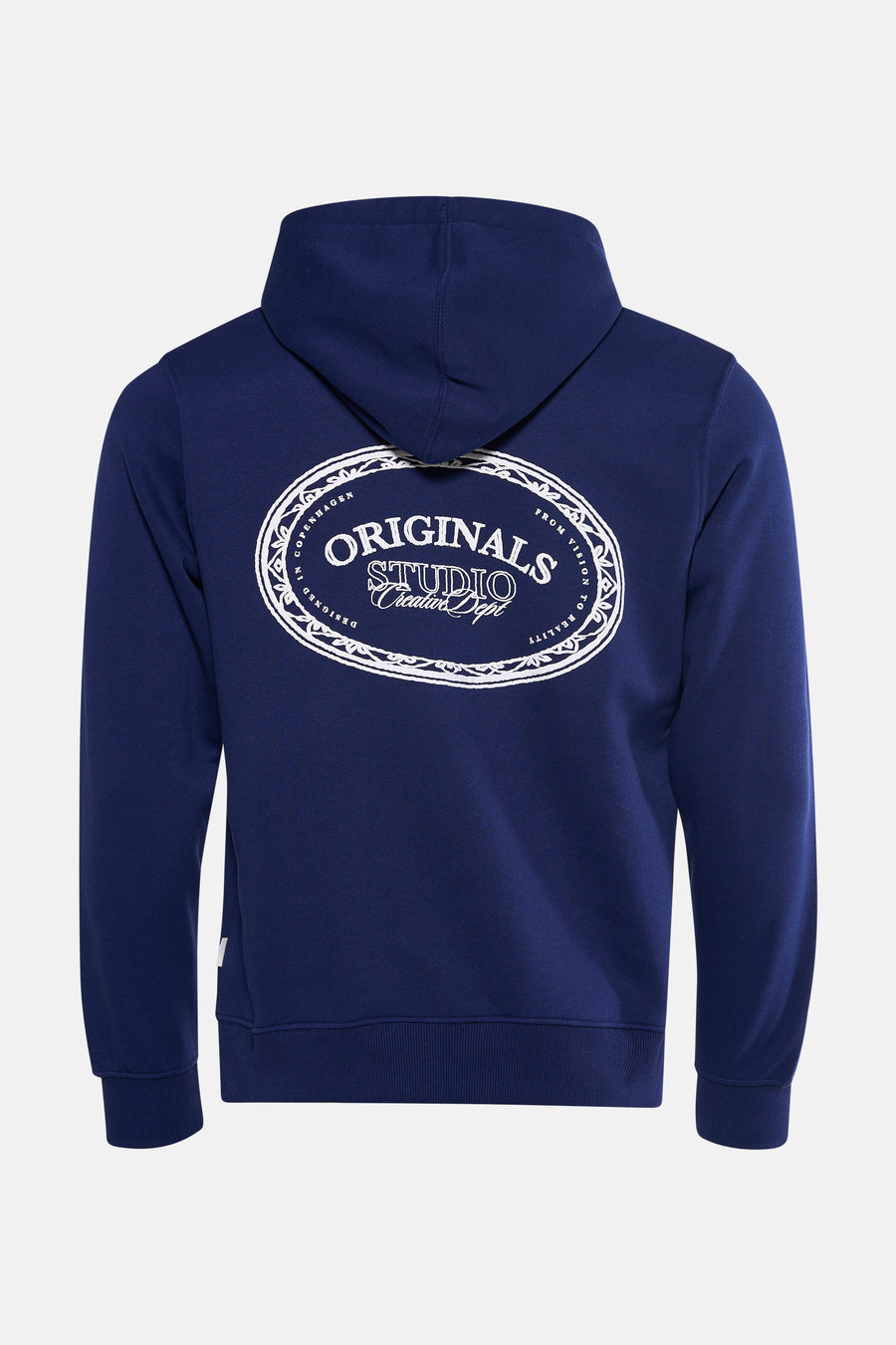 Sweat à capuche bleu de JACK & JONES, avec un motif imprimé au dos.