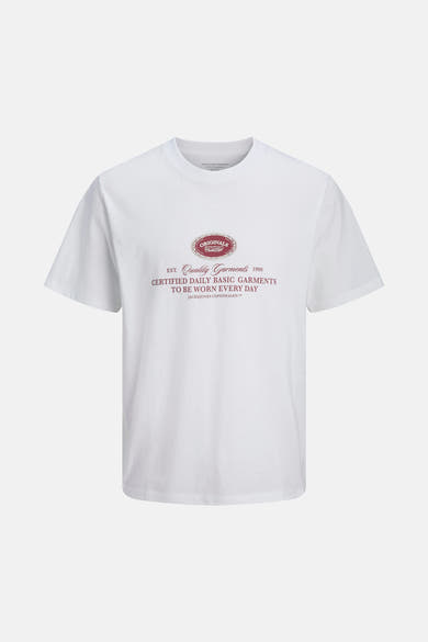 Wit T-shirt met korte mouwen van JACK & JONES, met opdruk op de voorkant.