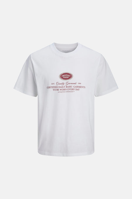 Wit T-shirt met korte mouwen van JACK & JONES, met opdruk op de voorkant.