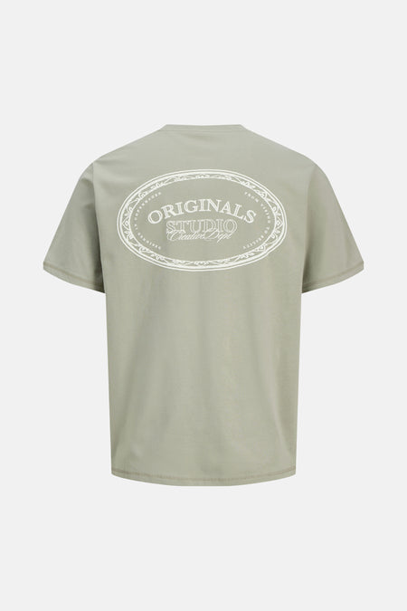 T-shirt à manches courtes vert de JACK & JONES, avec un imprimé ovale au dos.