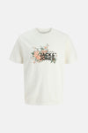 Wit T-shirt met korte mouwen van JACK & JONES, versierd met een bloemenprint met het merklogo.