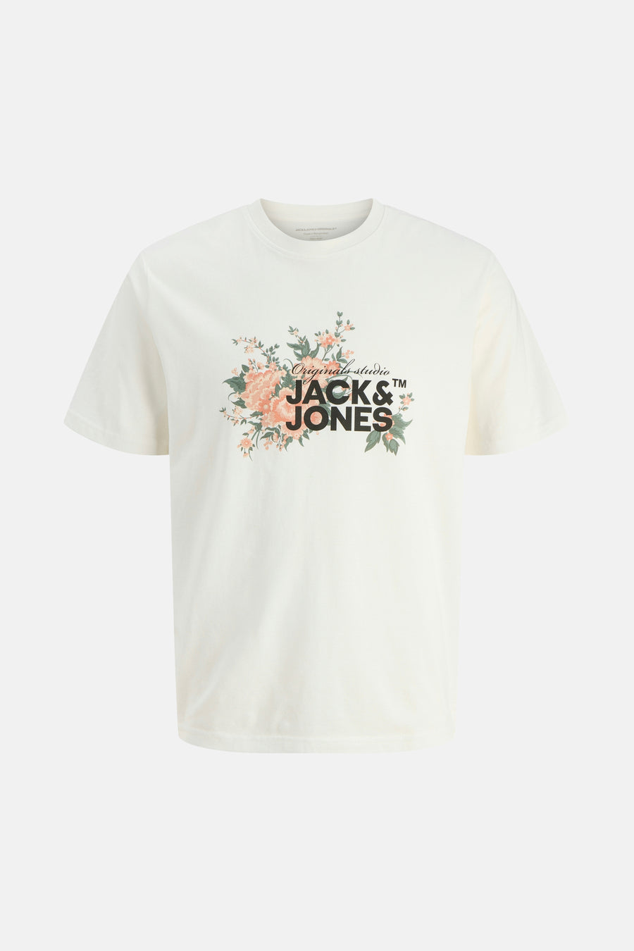 Wit T-shirt met korte mouwen van JACK & JONES, versierd met een bloemenprint met het merklogo.