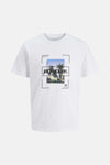 Wit T-shirt met korte mouwen van JACK & JONES, met een ingelijst palmboommotief.