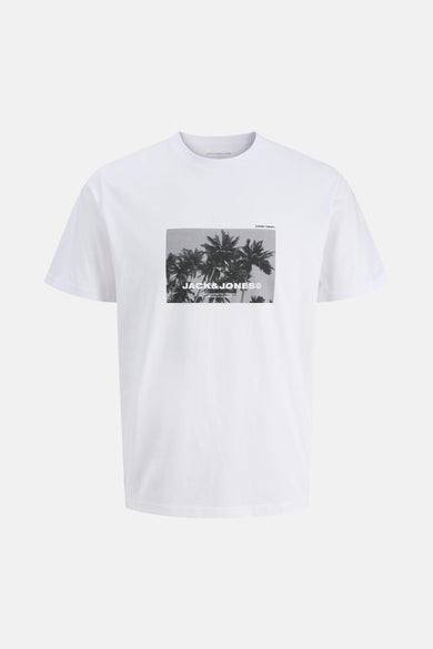 Wit T-shirt met korte mouwen van JACK & JONES met palmboomprint.
