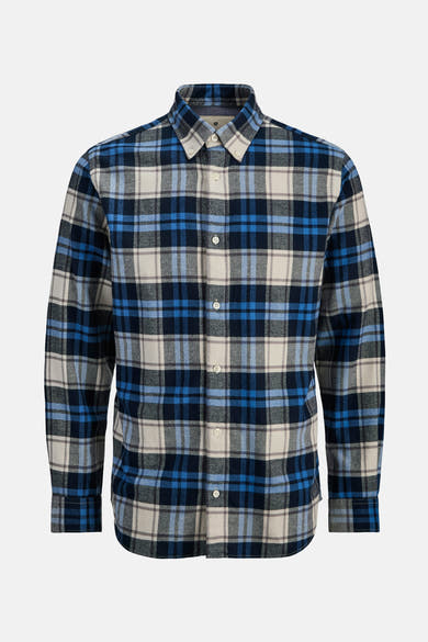 Blauw geruit overhemd met lange mouwen van JACK & JONES, met een klassieke pasvorm en witte knopen.