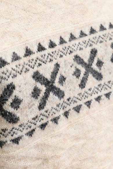 Pull à col rond écru de JACK & JONES, avec motif jacquard nordique noir.