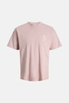 Roze T-shirt met korte mouwen van JACK & JONES, met geborduurd bloemenpatroon op de rug.