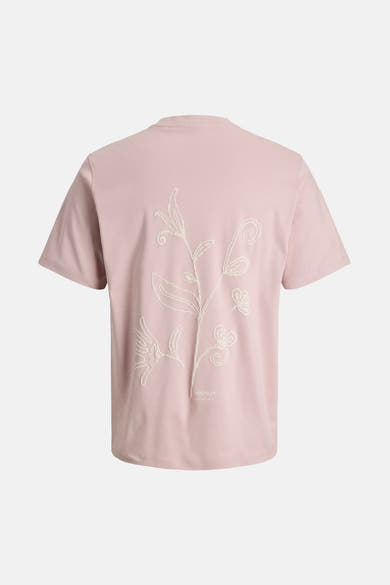 T-shirt à manches courtes rose de JACK & JONES, avec motif floral brodé au dos.