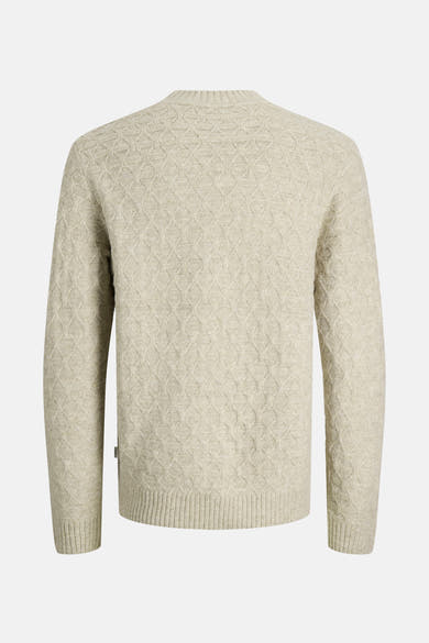 Beige ronde hals trui van JACK & JONES, met een complex textuurpatroon.