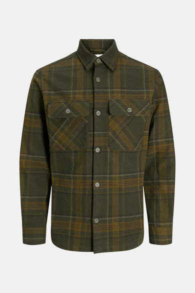 Kaki geruite blouse met lange mouwen van PREMIUM by JACK & JONES, met knoopbare borstzakken.