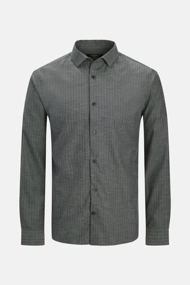 Grijs overhemd met lange mouwen van PREMIUM by JACK & JONES, met subtiel patroon, volledig geknoopt.